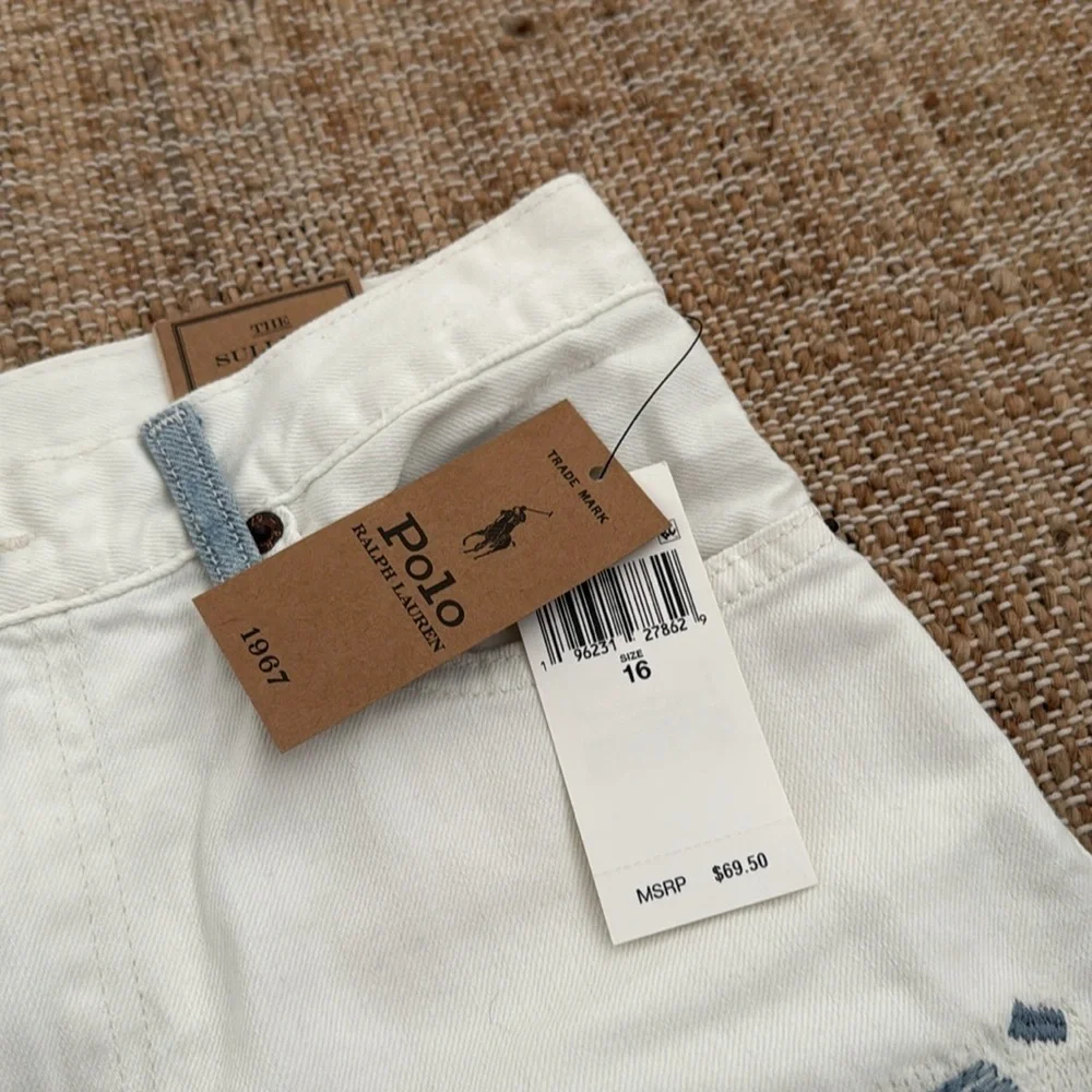 NEW Polo Ralph Lauren Sullivan Slim Distressed White Denim Short Boys size 16